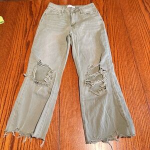 Women's Distressed Green Jeans